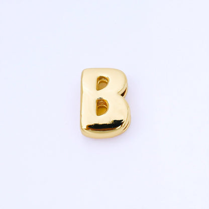 24K Gold Filled 20mm Personalized Cord Chubby Bubble Initial Letter Alphabet Bead | AF105 - AF117
