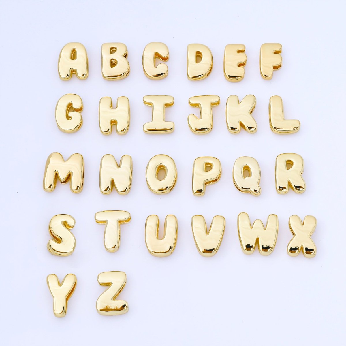 24K Gold Filled 20mm Personalized Cord Chubby Bubble Initial Letter Alphabet Bead | AF105 - AF117