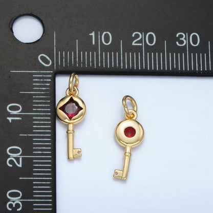 24K Gold Filled 20mm Red CZ Rhombus Key Lock Mini Charm | E097