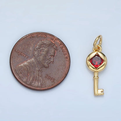 24K Gold Filled 20mm Red CZ Rhombus Key Lock Mini Charm | E097