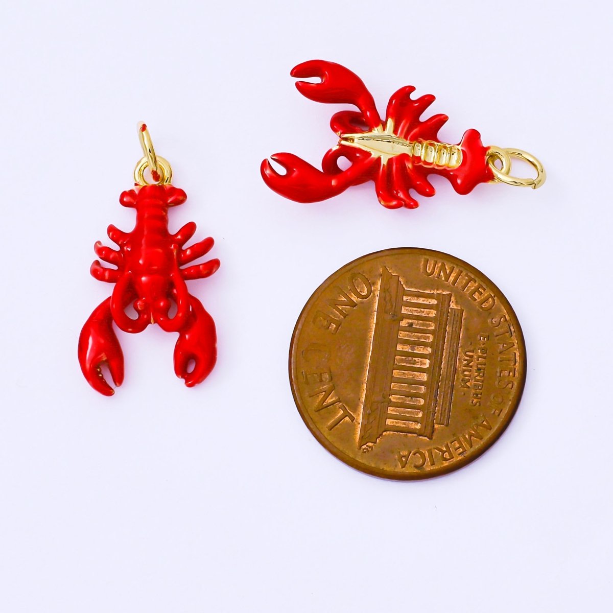 24K Gold Filled 20mm Red Enamel Sea Crawfish Lobster Animal Mini Charm | AF1512