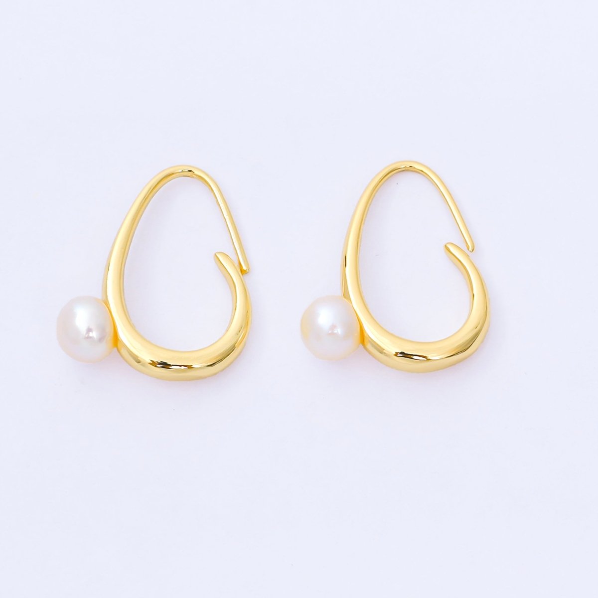 24K Gold Filled 20mm Shell Pearl Curved French Hook Earrings | AB1600