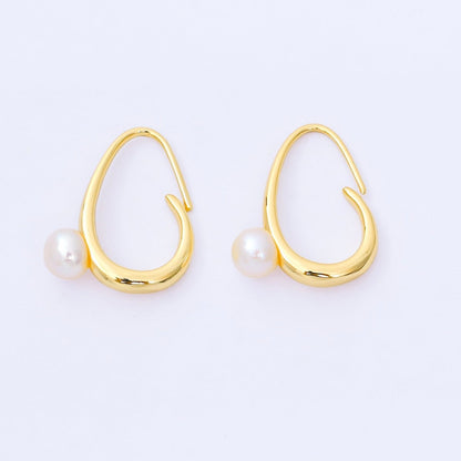 24K Gold Filled 20mm Shell Pearl Curved French Hook Earrings | AB1600