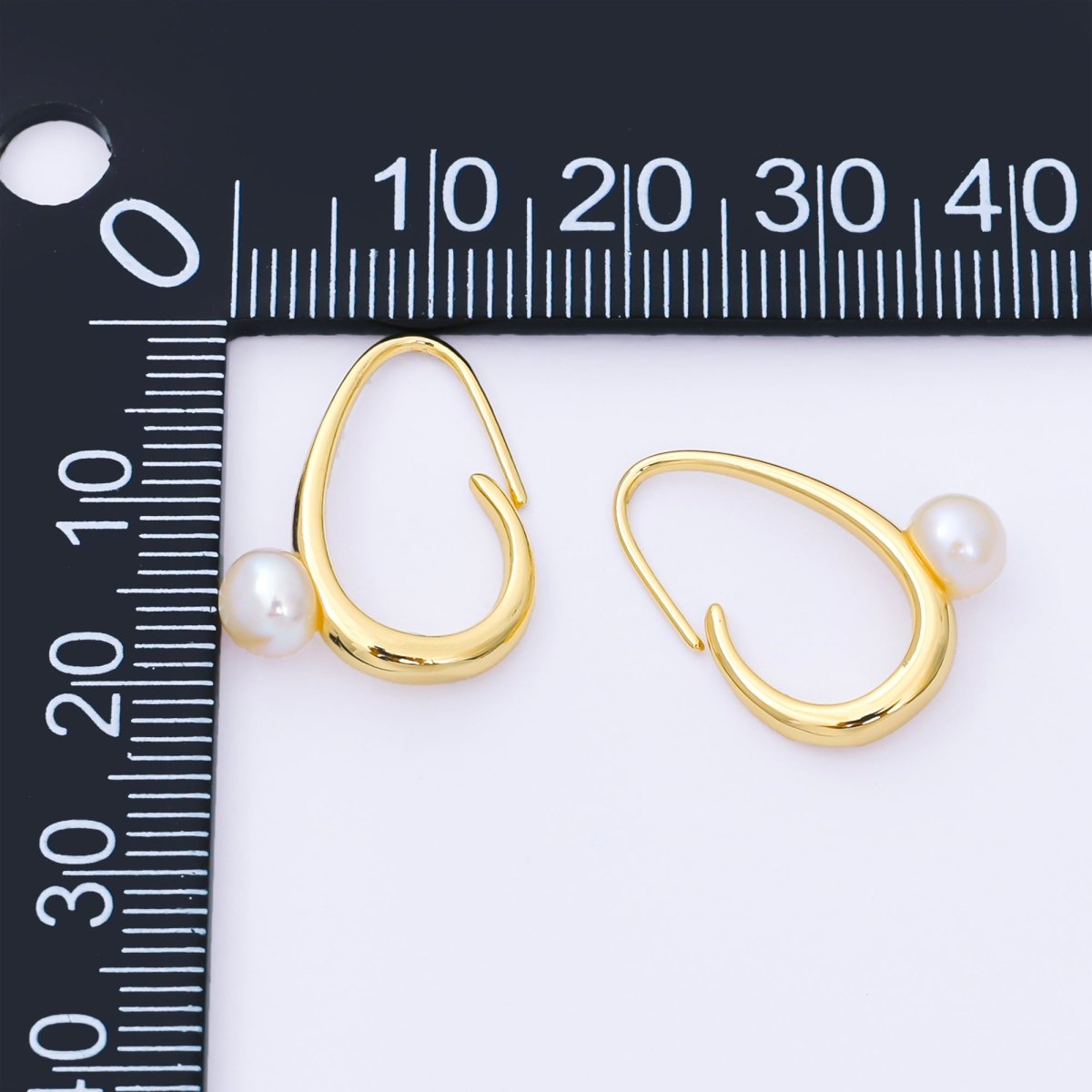 24K Gold Filled 20mm Shell Pearl Curved French Hook Earrings | AB1600