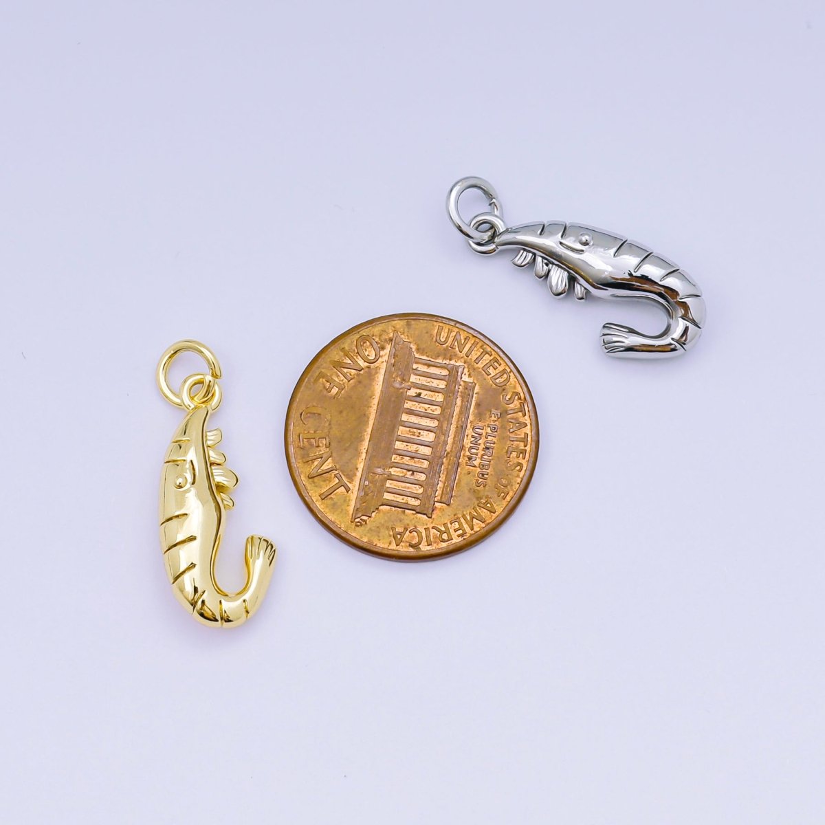 24K Gold Filled 20mm Shrimp Animal Charm in Gold &amp; Silver | AJ-484