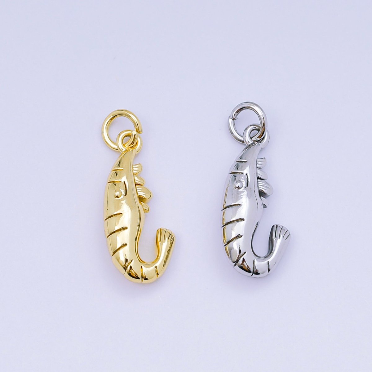 24K Gold Filled 20mm Shrimp Animal Charm in Gold &amp; Silver | AJ-484