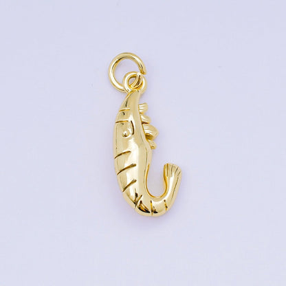 24K Gold Filled 20mm Shrimp Animal Charm in Gold &amp; Silver | AJ-484