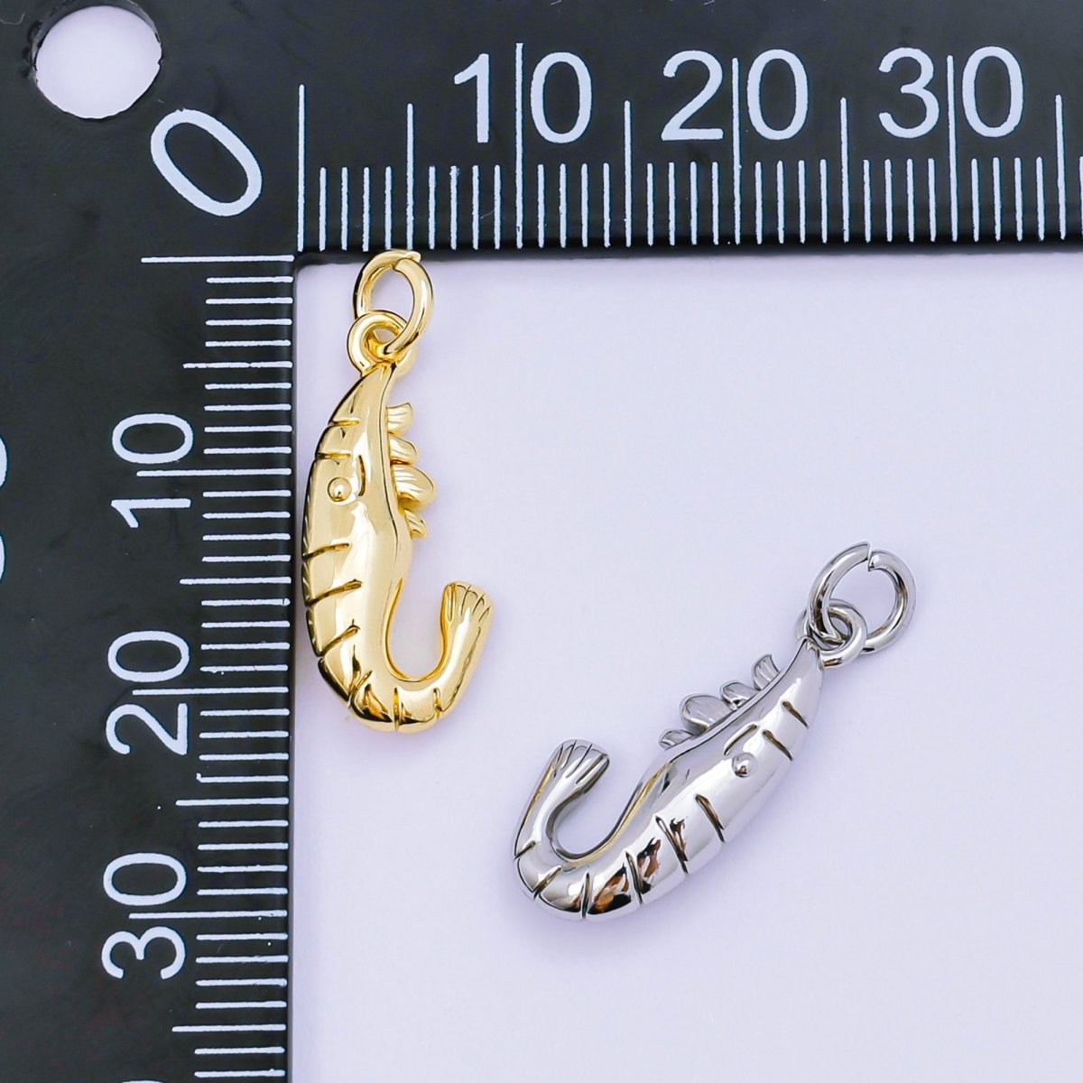 24K Gold Filled 20mm Shrimp Animal Charm in Gold &amp; Silver | AJ-484
