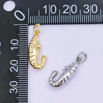 24K Gold Filled 20mm Shrimp Animal Charm in Gold &amp; Silver | AJ-484