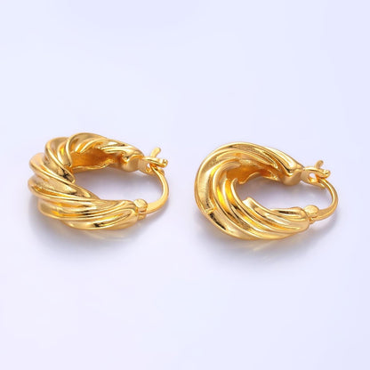 24K Gold Filled 20mm Twisted Dome Latch Hoop Earrings | AB351