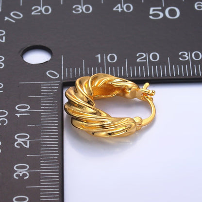 24K Gold Filled 20mm Twisted Dome Latch Hoop Earrings | AB351