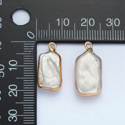 24K Gold Filled 20mm White Biwa Freshwater Pearl Foil Bezel Charm | P1760
