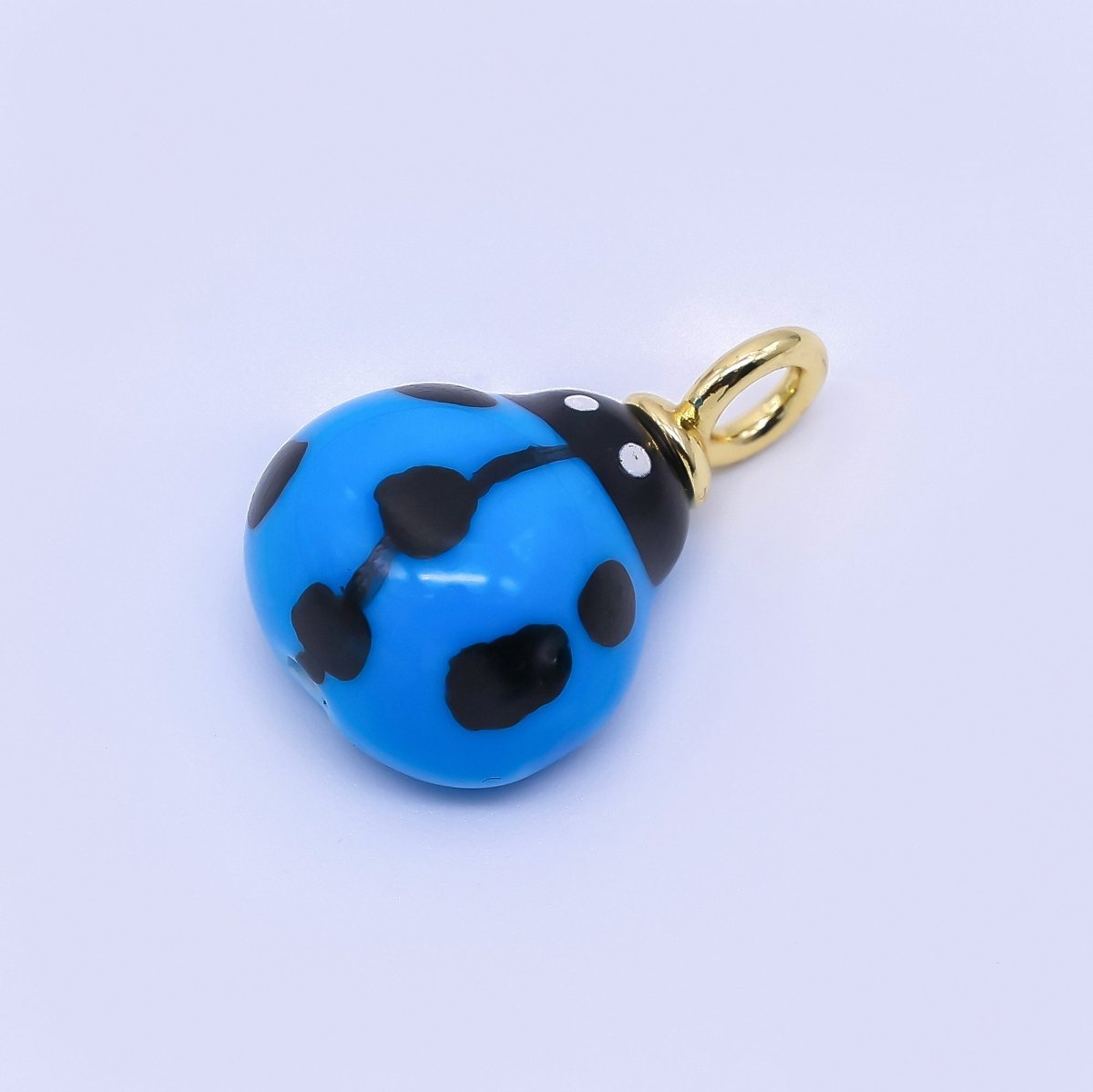 24K Gold Filled 21.5mm Ceramic Art Blue Lady Bug Animal Charm | X-412