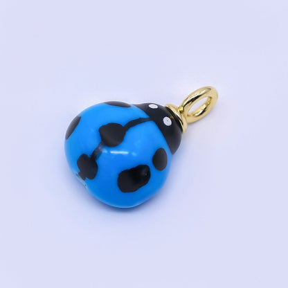 24K Gold Filled 21.5mm Ceramic Art Blue Lady Bug Animal Charm | X-412