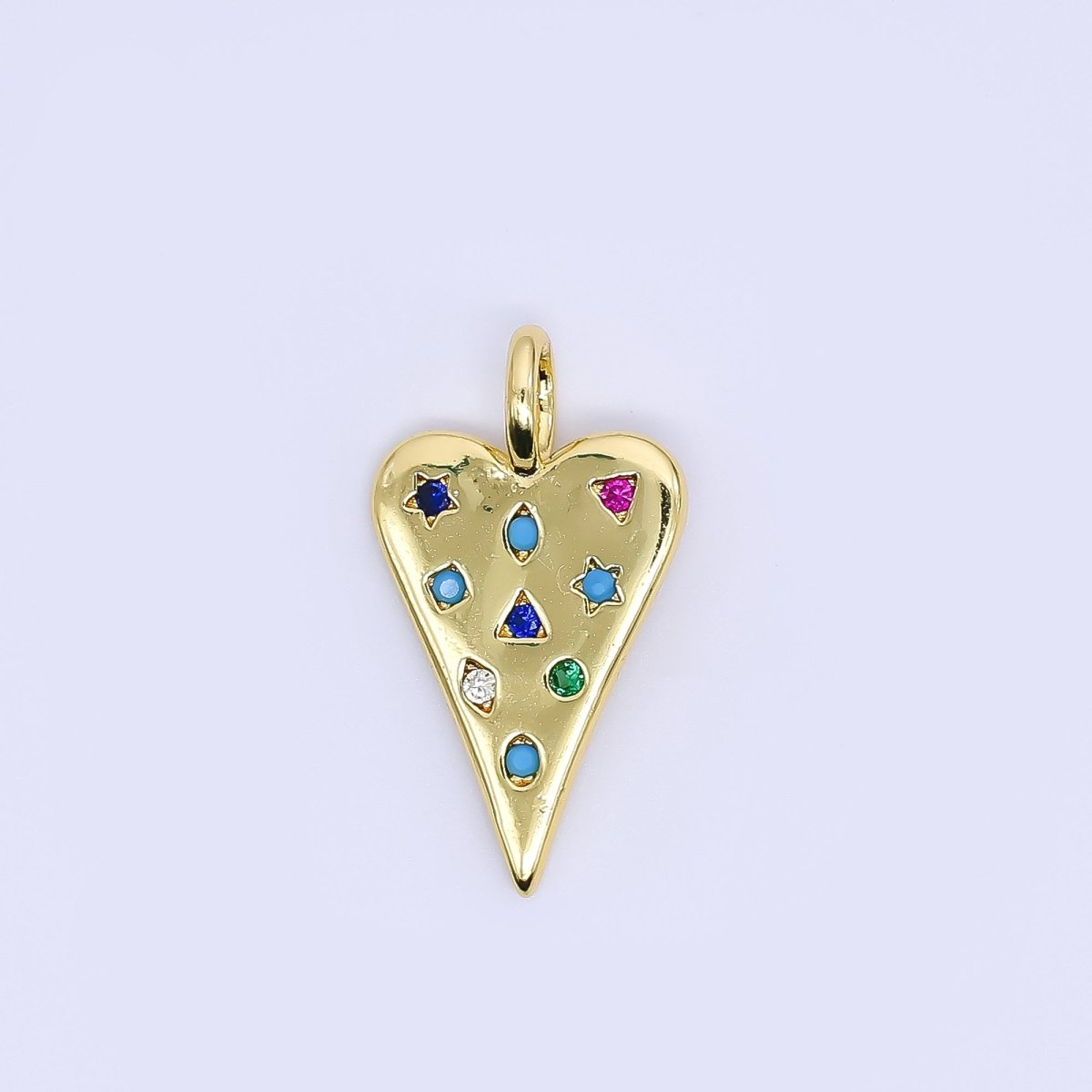 24K Gold Filled 21.5mm Colorful CZ Multi Shape Heart Love Charm | AH707