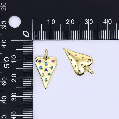 24K Gold Filled 21.5mm Colorful CZ Multi Shape Heart Love Charm | AH707