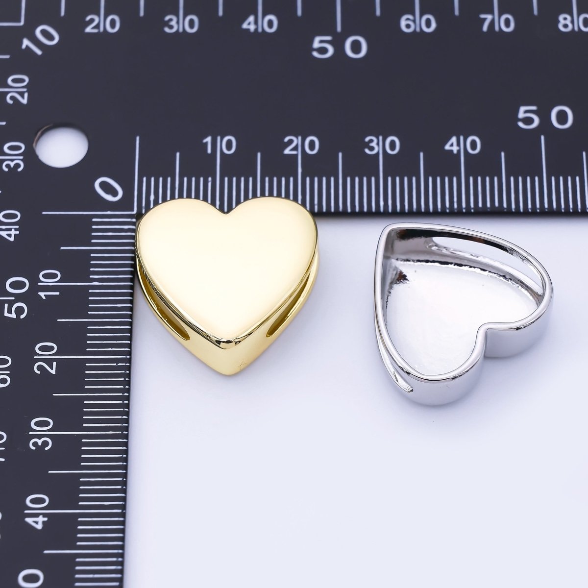 24K Gold Filled 21.5mm Minimalist Heart Spacer Cord Bead in Gold &amp; Silver | B863