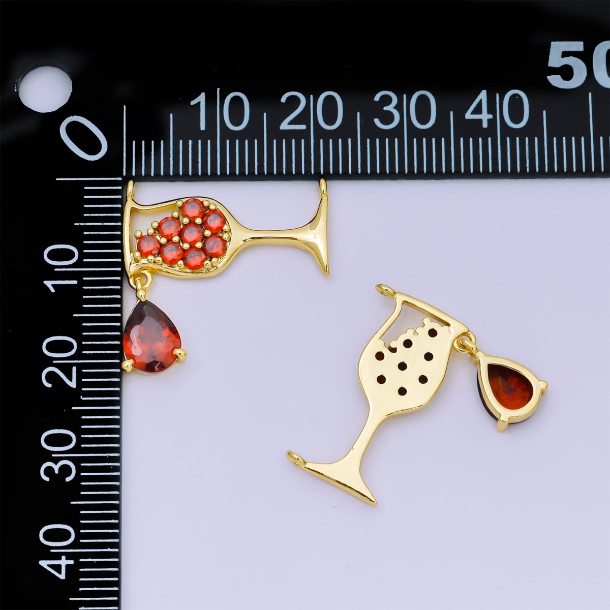 24K Gold Filled 21.5mm x 12mm Micro Paved CZ Red Wine Alcohol Connector | Y053
