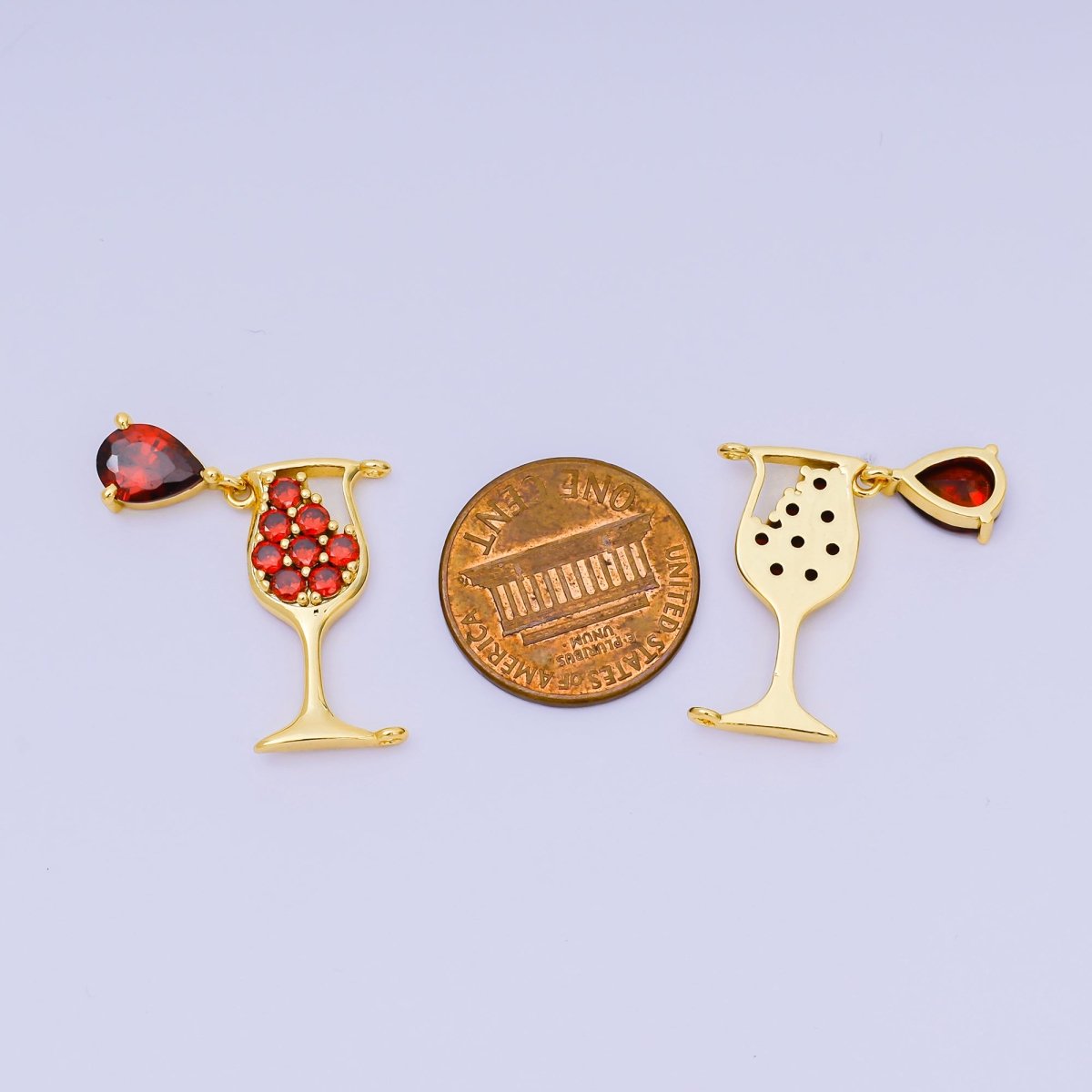 24K Gold Filled 21.5mm x 12mm Micro Paved CZ Red Wine Alcohol Connector | Y053