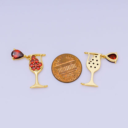 24K Gold Filled 21.5mm x 12mm Micro Paved CZ Red Wine Alcohol Connector | Y053