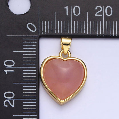 24K Gold Filled 21mm, 23mm Rose Quartz Natural Gemstone Heart Bezel Pendant |AA277
