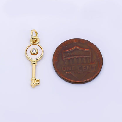 24K Gold Filled 21mm CZ Shell Pearl Round Key Charm | AH563
