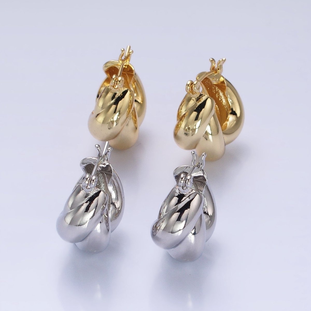 24K Gold Filled 21mm Dome Croissant Latch Earrings in Silver &amp; Gold | AB-1429 AB-1432