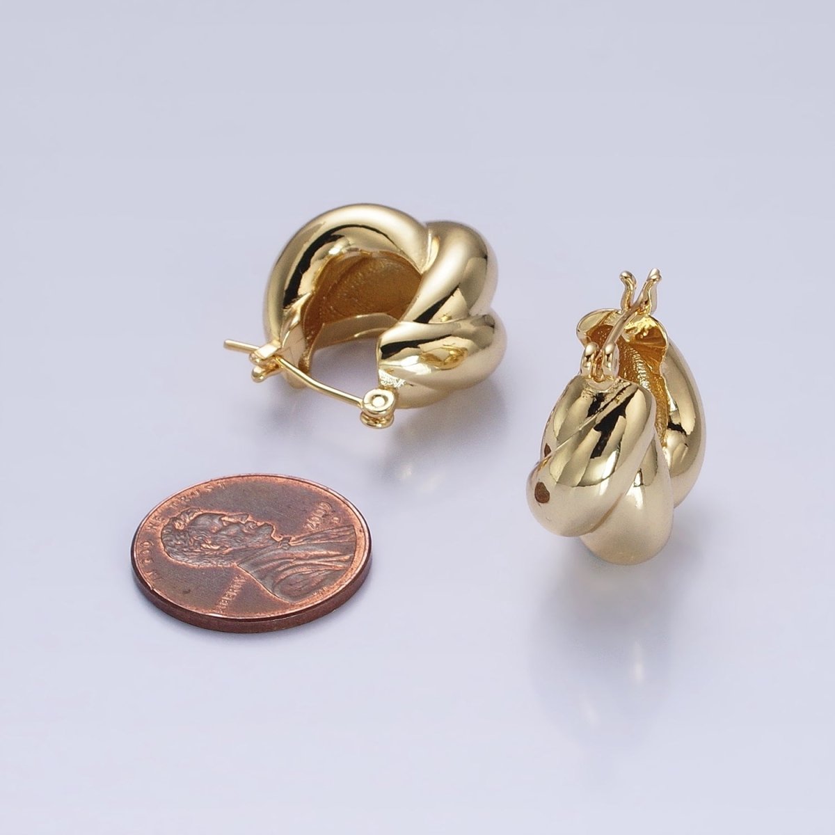 24K Gold Filled 21mm Dome Croissant Latch Earrings in Silver &amp; Gold | AB-1429 AB-1432