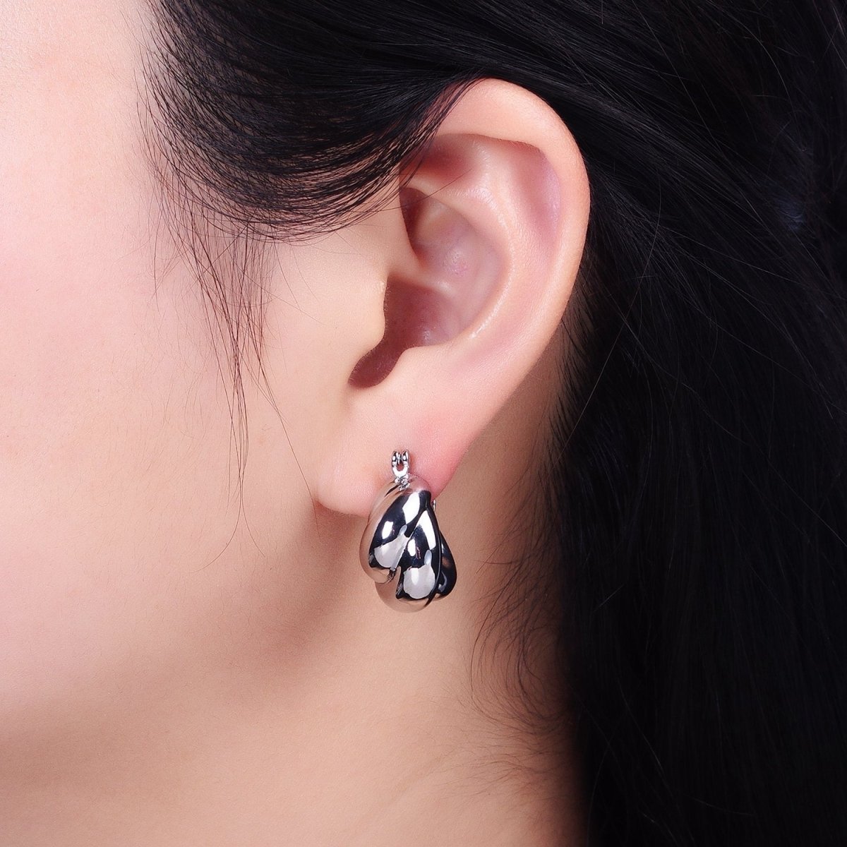 24K Gold Filled 21mm Dome Croissant Latch Earrings in Silver &amp; Gold | AB-1429 AB-1432