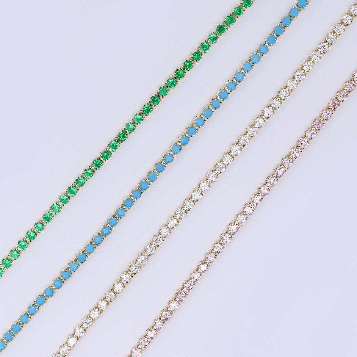 24K Gold Filled 2mm Blue, Green, Pink, Clear Classic Round Tennis Chain 16.5 Inch Choker Necklace w. Extender | WA-01292 WA-03812 ~ WA-03814