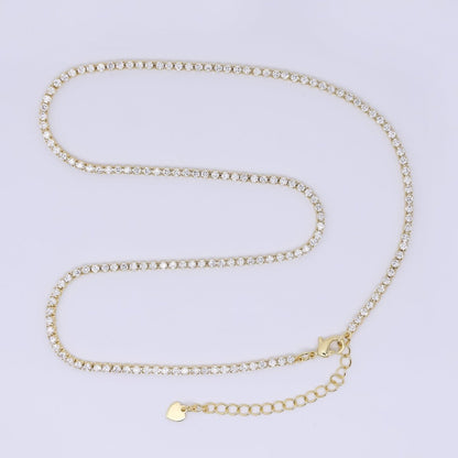 24K Gold Filled 2mm Blue, Green, Pink, Clear Classic Round Tennis Chain 16.5 Inch Choker Necklace w. Extender | WA-01292 WA-03812 ~ WA-03814