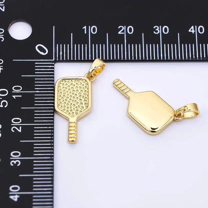 24K Gold Filled 21mm Textured Pickleball Paddle Racket Sports Charm | AH477