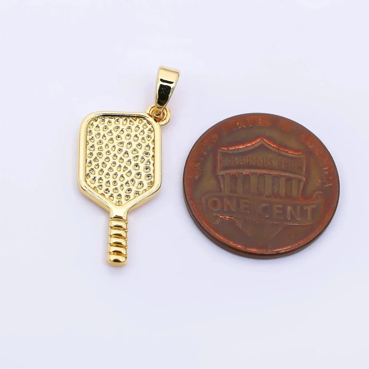 24K Gold Filled 21mm Textured Pickleball Paddle Racket Sports Charm | AH477