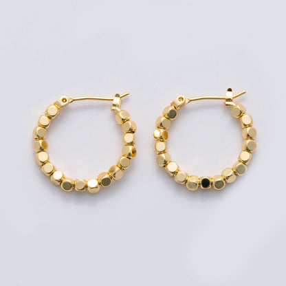 24K Gold Filled 22.5mm Cube Bead Latch Hoop Earrings | Q011