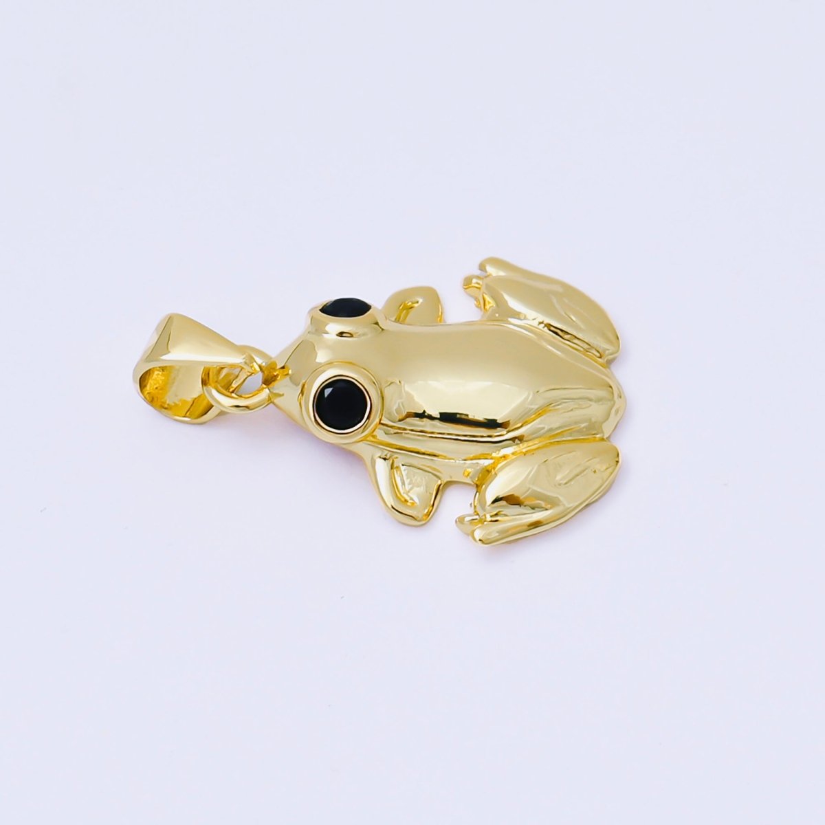 24K Gold Filled 22mm Black Round CZ Dainty Frog Animals Pendant | AA1624