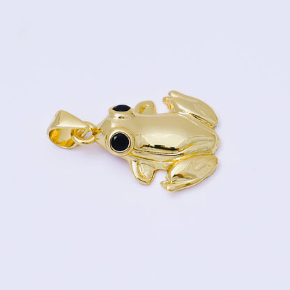 24K Gold Filled 22mm Black Round CZ Dainty Frog Animals Pendant | AA1624