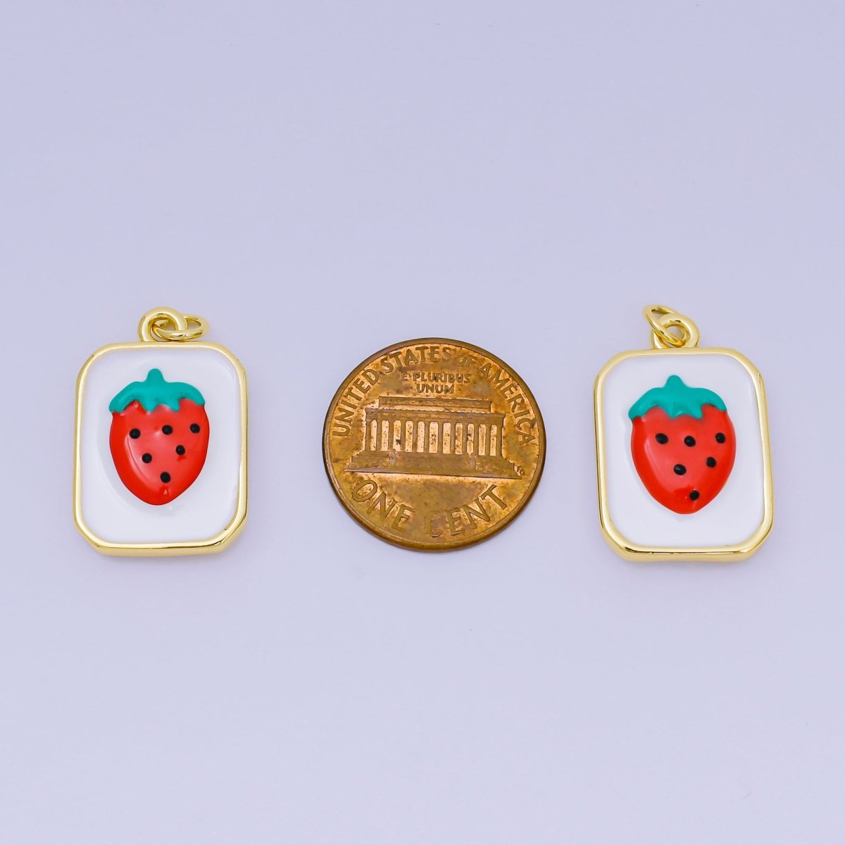 24K Gold Filled 22mm Enamel Art Red Strawberry Fruit Charm | AJ-486