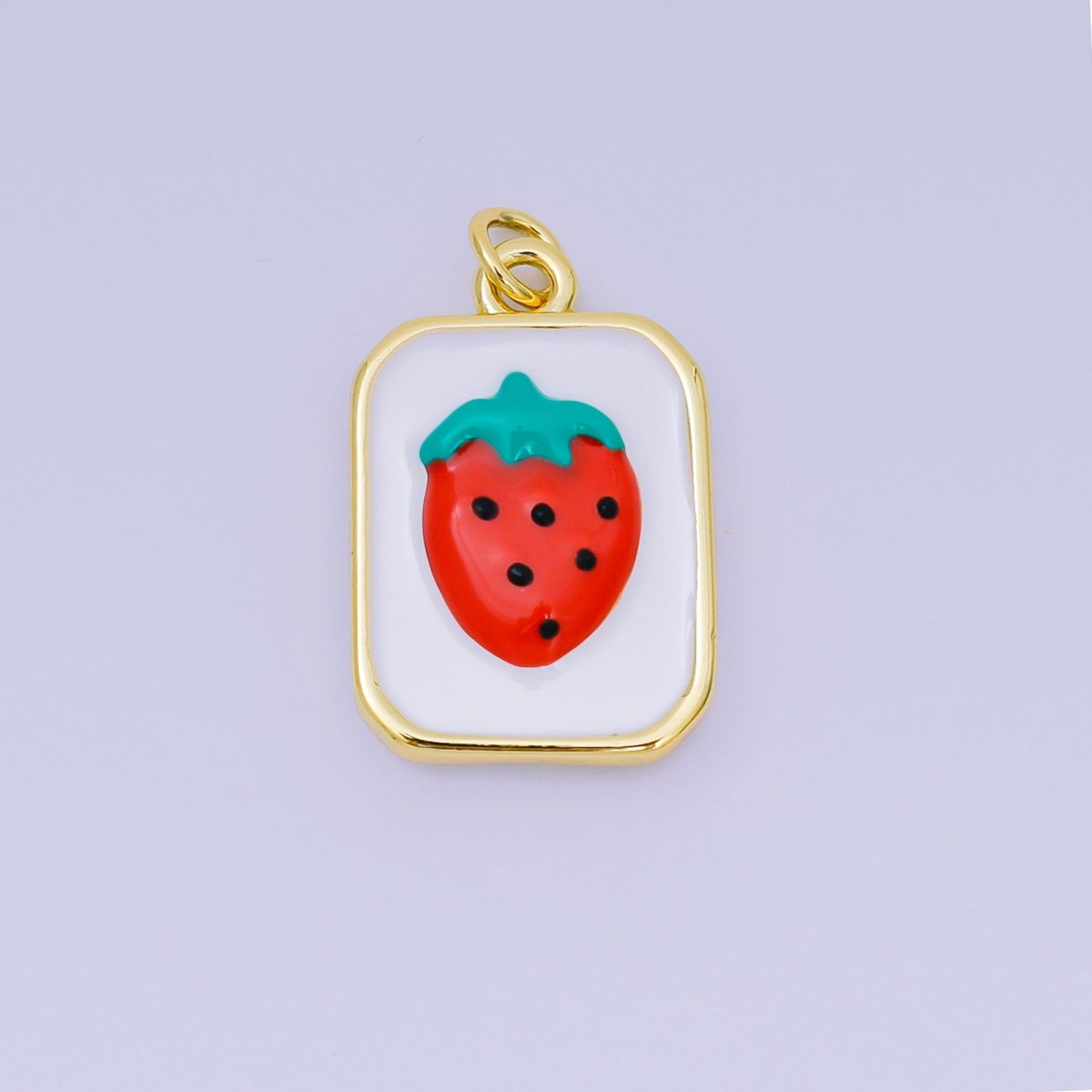 24K Gold Filled 22mm Enamel Art Red Strawberry Fruit Charm | AJ-486