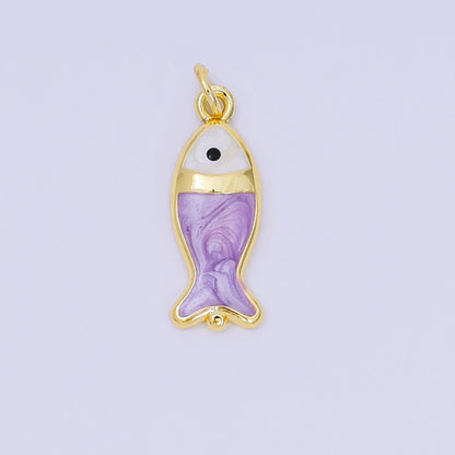24K Gold Filled 22mm Enamel Pink Purple Blue Pastel Tiny Sea Fish Animal Charm | D-367 D-369