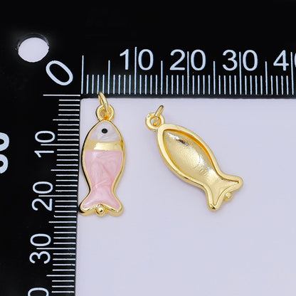 24K Gold Filled 22mm Enamel Pink Purple Blue Pastel Tiny Sea Fish Animal Charm | D-367 D-369