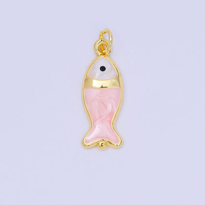 24K Gold Filled 22mm Enamel Pink Purple Blue Pastel Tiny Sea Fish Animal Charm | D-367 D-369