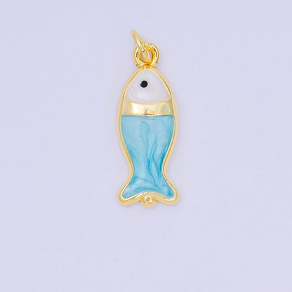 24K Gold Filled 22mm Enamel Pink Purple Blue Pastel Tiny Sea Fish Animal Charm | D-367 D-369