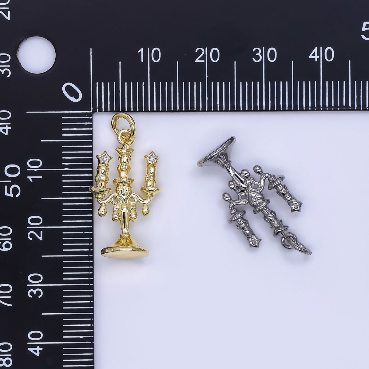 24K Gold Filled 22mm Micro Paved CZ Candlestick Holder Charm in Gold &amp; Silver | AJ-511