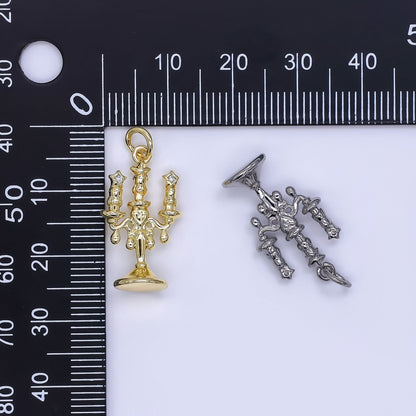 24K Gold Filled 22mm Micro Paved CZ Candlestick Holder Charm in Gold &amp; Silver | AJ-511