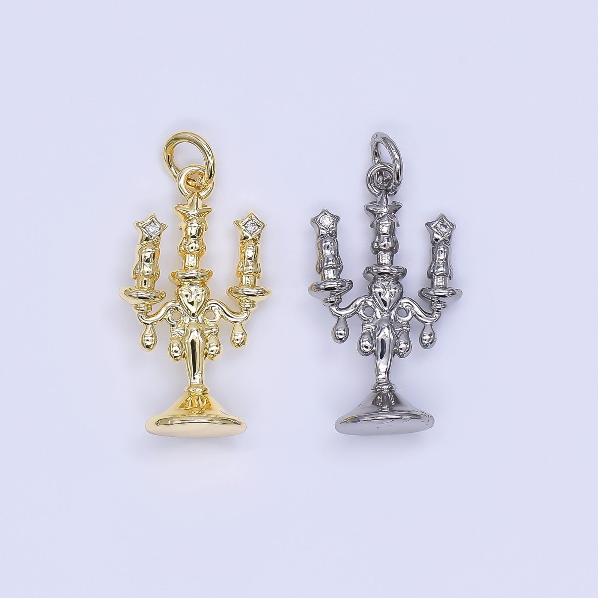 24K Gold Filled 22mm Micro Paved CZ Candlestick Holder Charm in Gold &amp; Silver | AJ-511