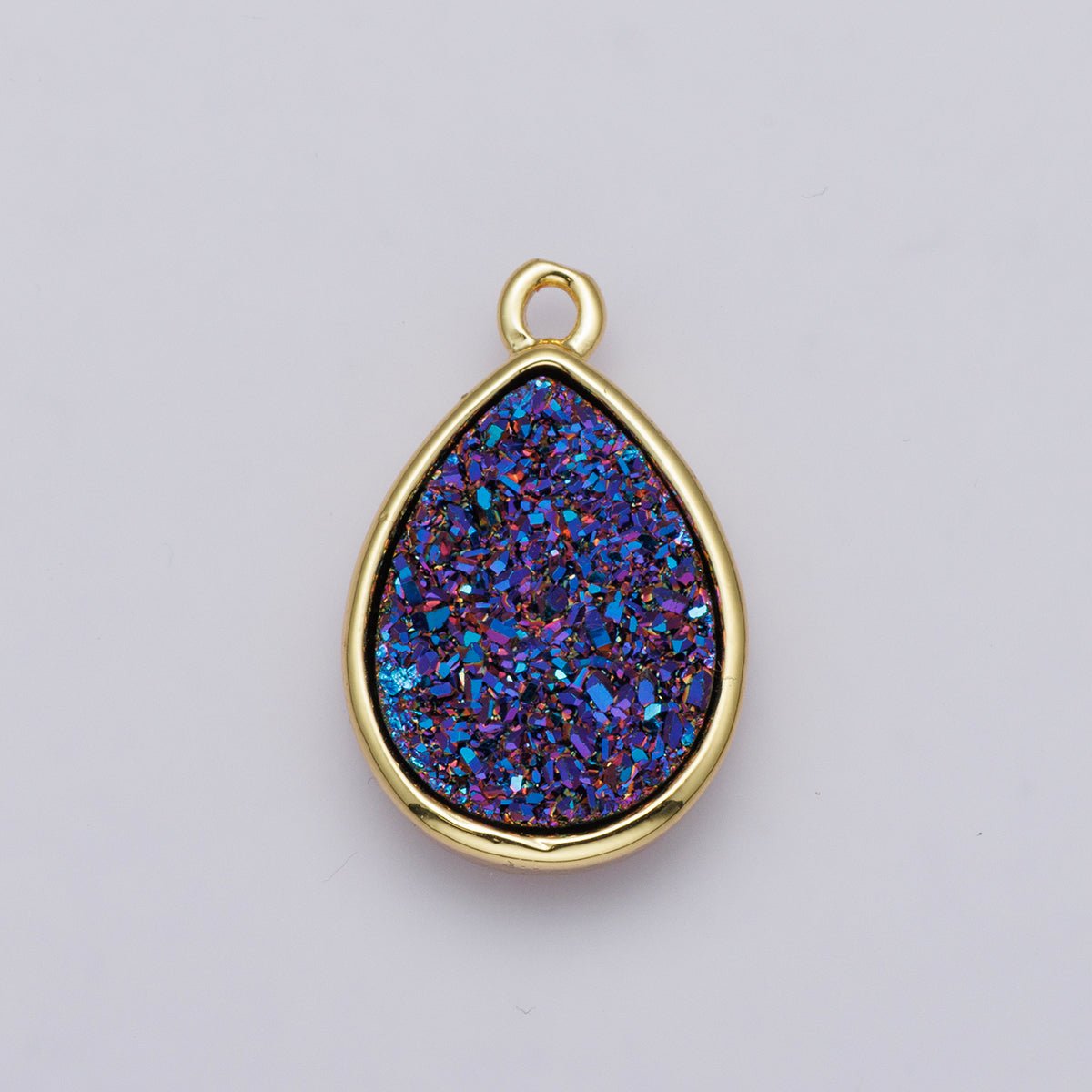 24K Gold Filled 22mm Pink, Purple Glitter Druzy Teardrop Charm | E00439