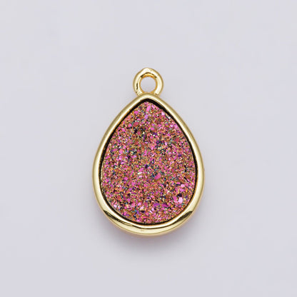 24K Gold Filled 22mm Pink, Purple Glitter Druzy Teardrop Charm | E00439