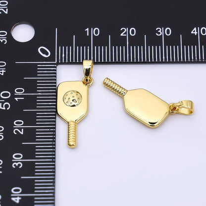24K Gold Filled 22mm Power Paddle Pickle Ball Racket Sport Charm | AH-476