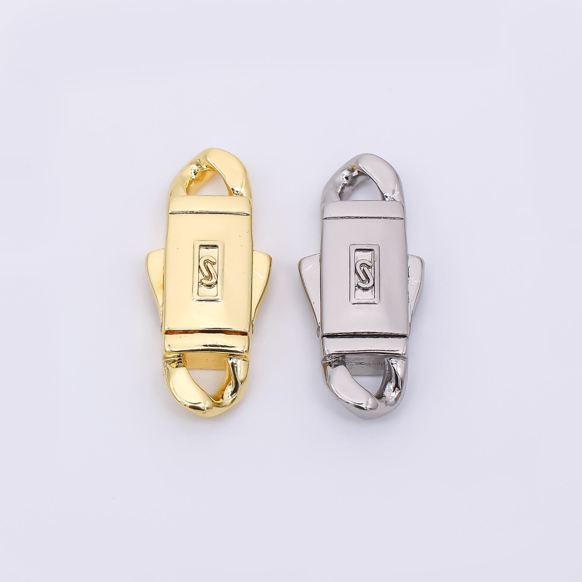 24K Gold Filled 22mm Rectangular Box Double Sided Lobster Clasp Closure Findings in Gold &amp; Silvder | Z-1310