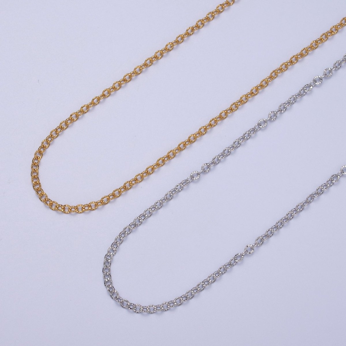24K Gold Filled 2.2mm Sunburst Rolo Cable Unfinished Textured Chain in Gold &amp; Silver | ROLL-937 ROLL-938 Clearance Pricing